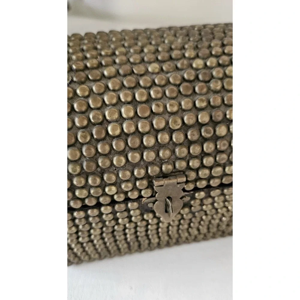 Vintage Brass Hobnail Wood Barrel Top Trinket Box 5